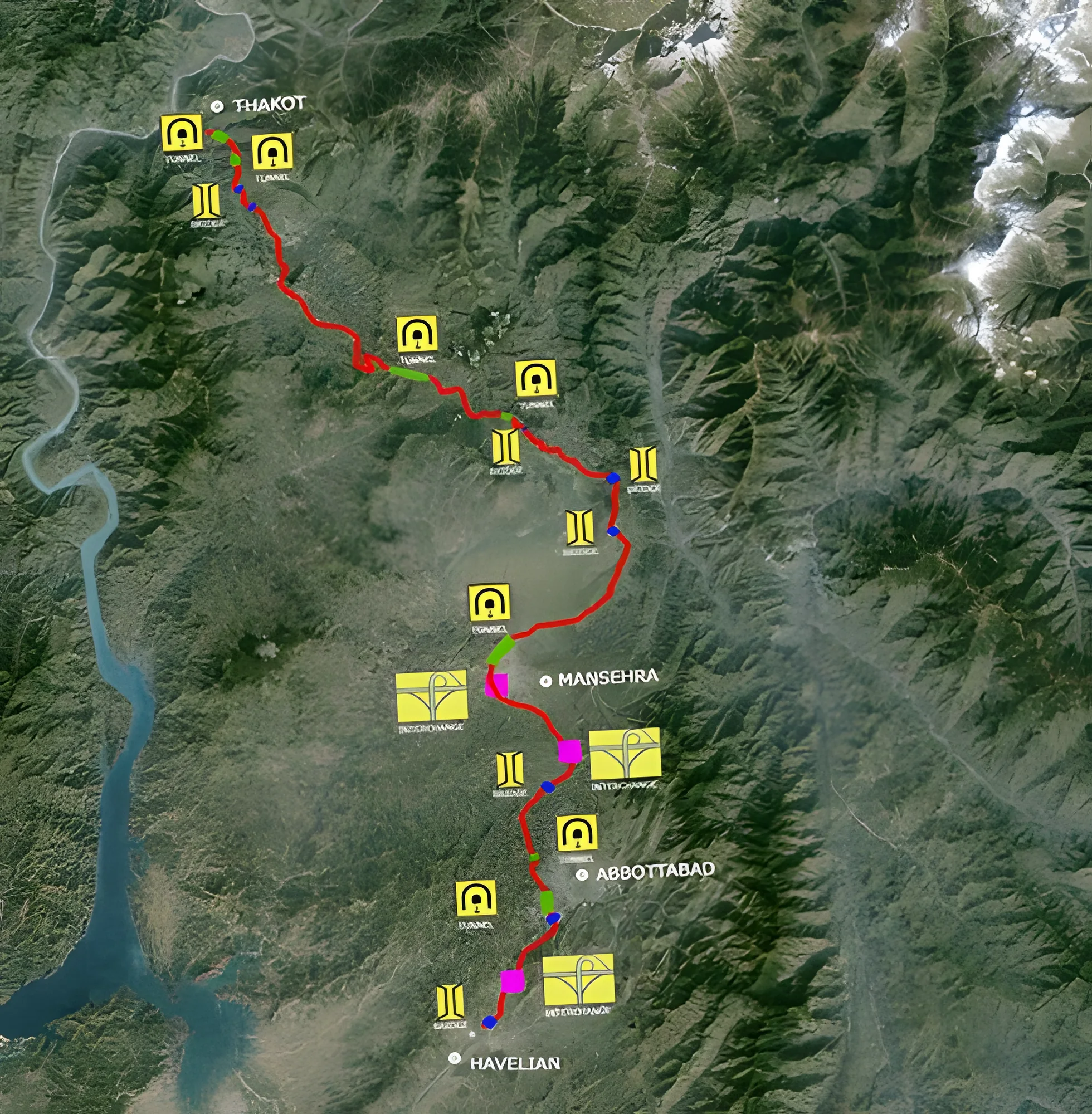 Satellite map with the Havelian–Thakot alignment