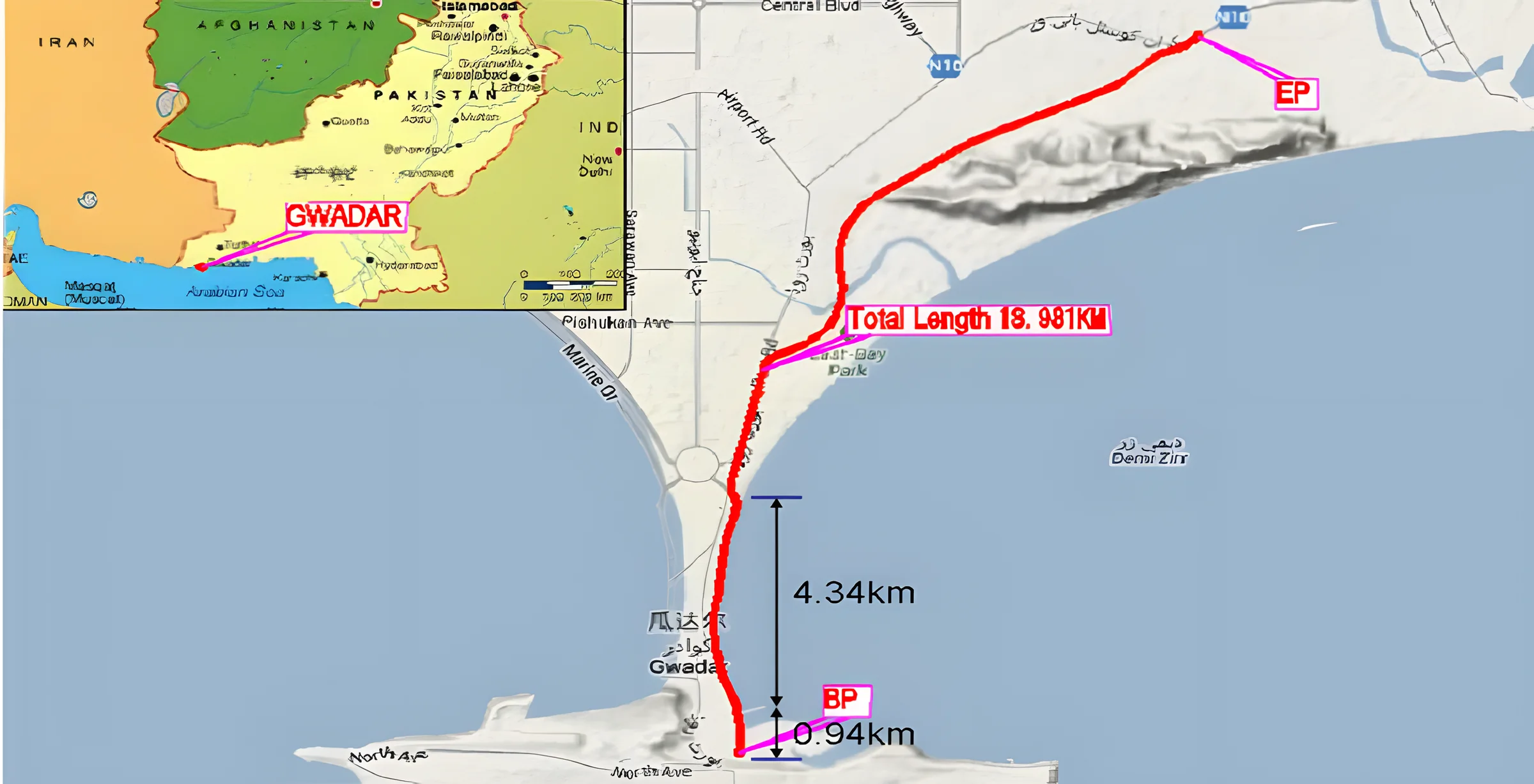 Map of the Gwadar East Bay expressway alignment