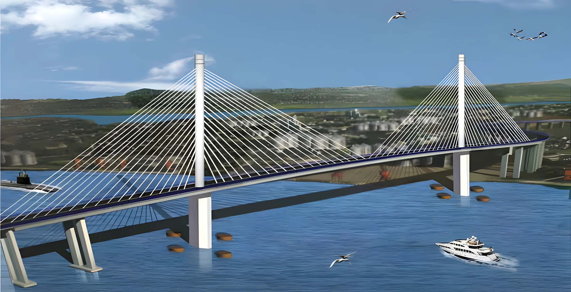 Render of the Karachi Harbour Crossing cable-stayed bridge
