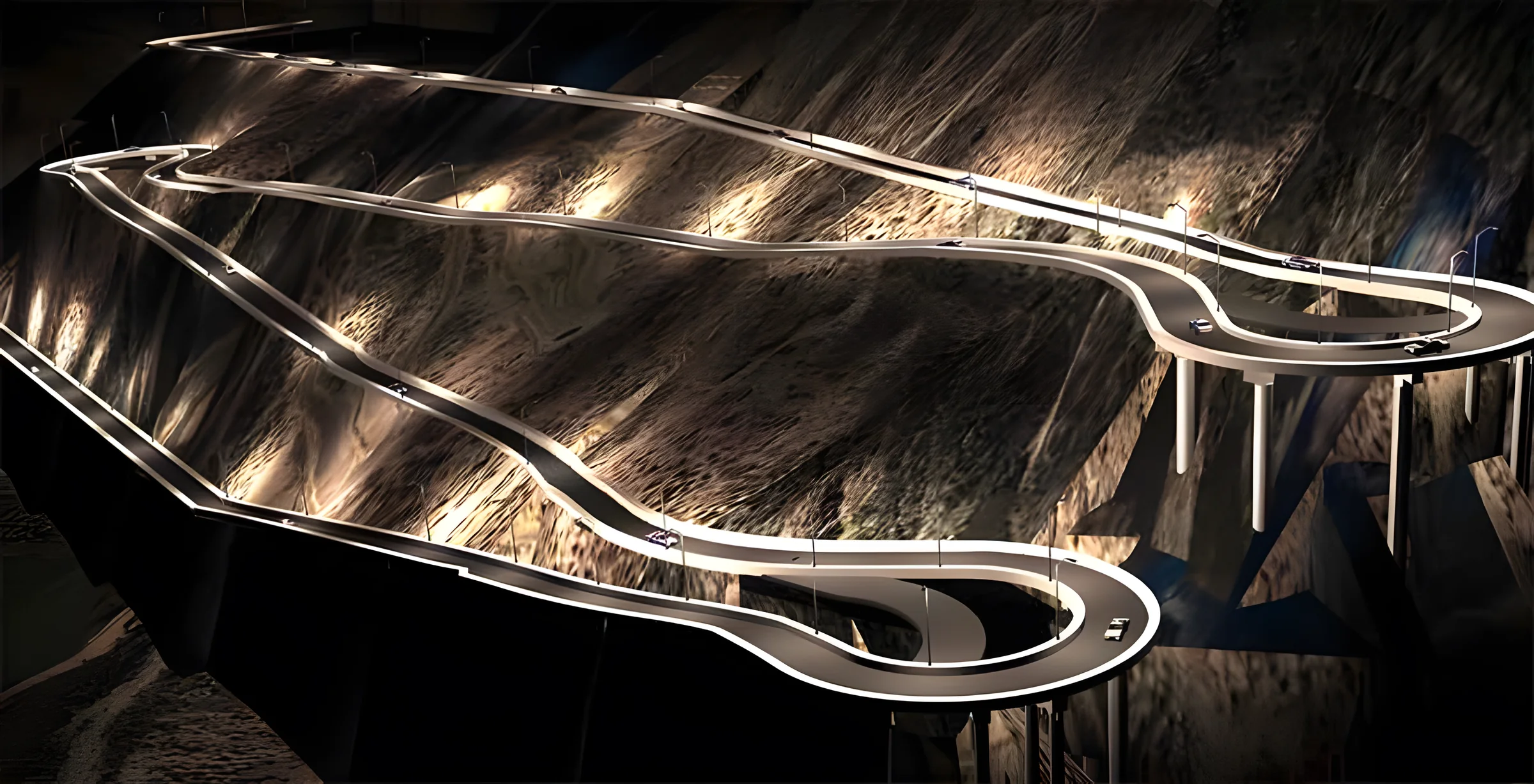 Night render of the N-70 mountain road